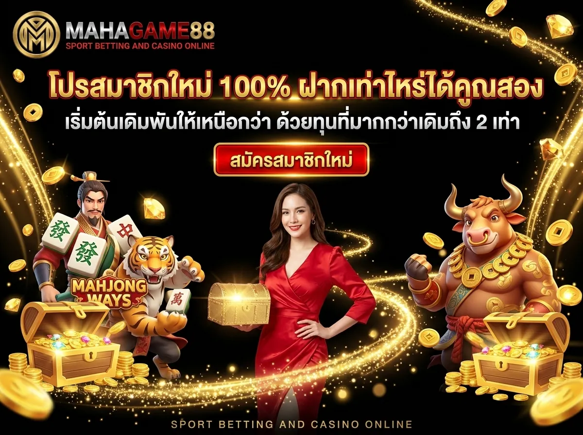 โปรสมาชิกใหม่ 100% MAHAGAME88 สมัครใหม่รับโบนัสเพิ่ม 2 เท่า ฝาก 100 รับ 200